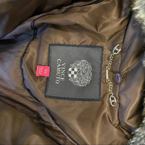 Brown Vince Camuto Luxe Puffer Jacket Fur Hood - Picture 3 of 8